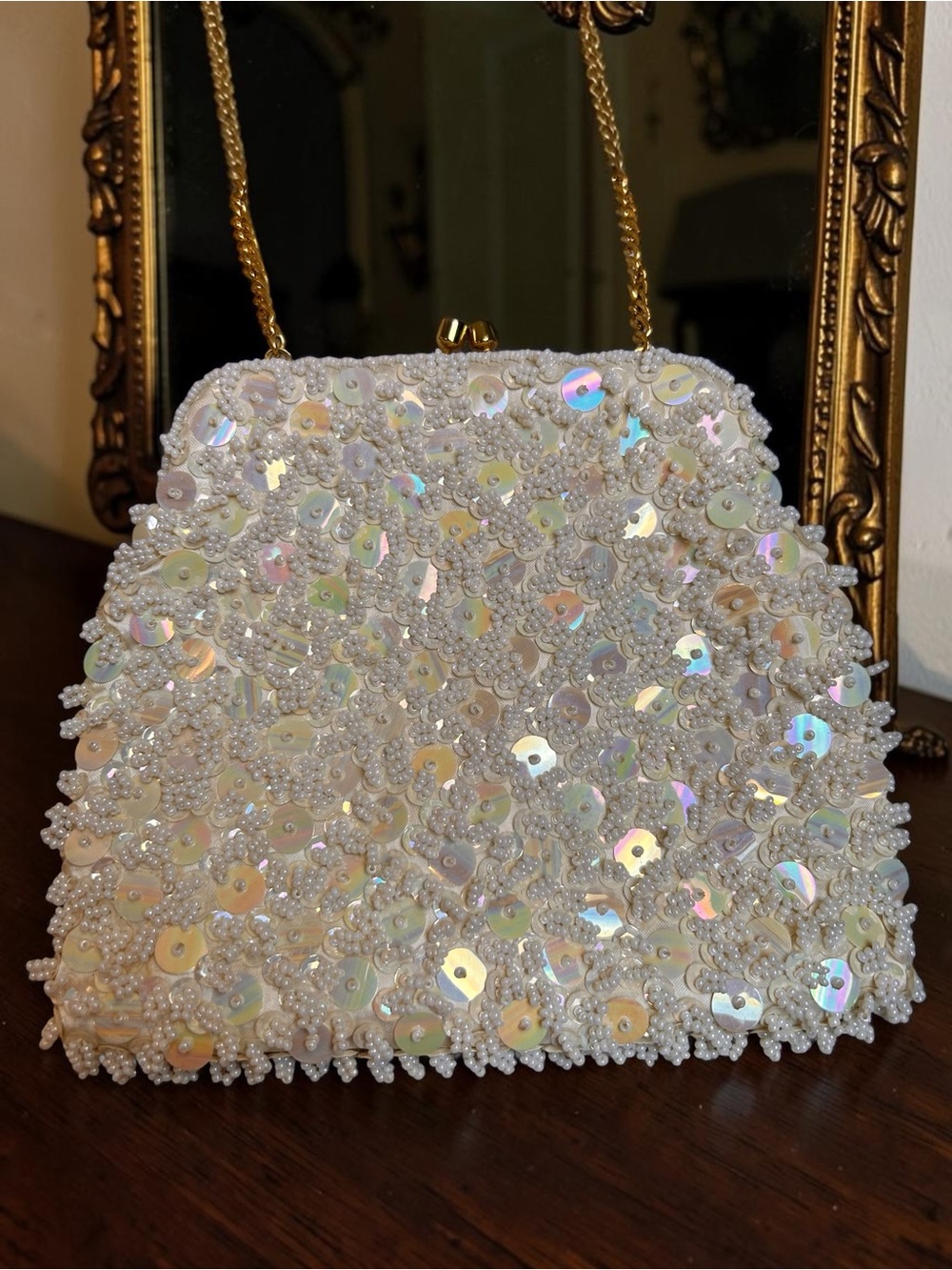 Vintage White Beaded & Sequin Evening Bag Hong Kong Romantic Glam Bridal